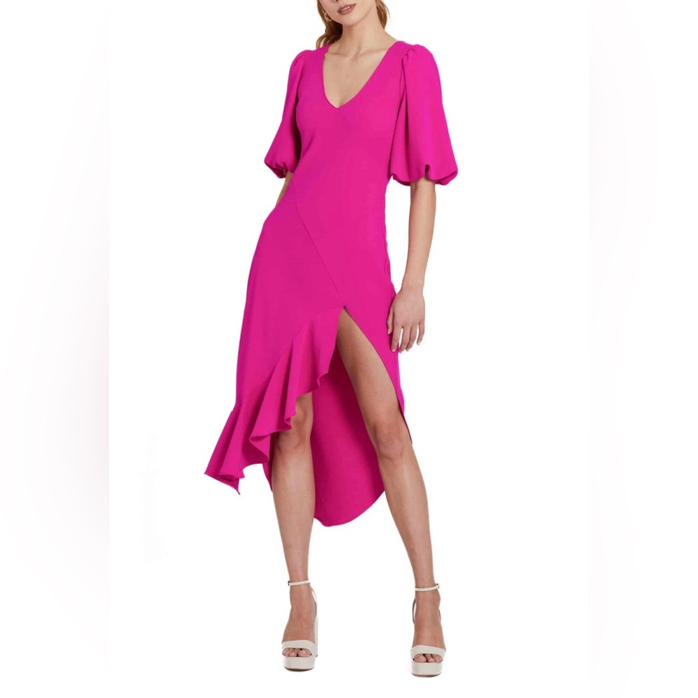 NWT Amanda Uprichard Glenna Ruffle Puff Sleeve Dress S | Barbiecore | Elle Woods